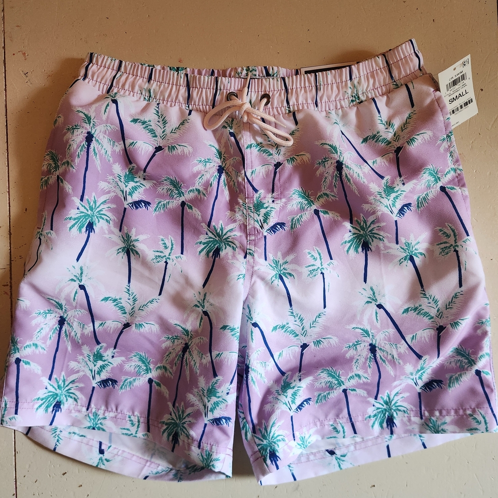 Club Room Pink Palm Tree Print Men's Swim Shorts Size S
